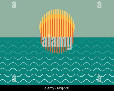 Minimalist Beautiful Sunset Over Ocean Vector Illustration Stock Vector