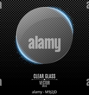 Transparent glass banner with blue backlight and glowing lights. Neon lights. Clear glass with radiance. Transparent background. The magic glass. Vect Stock Vector