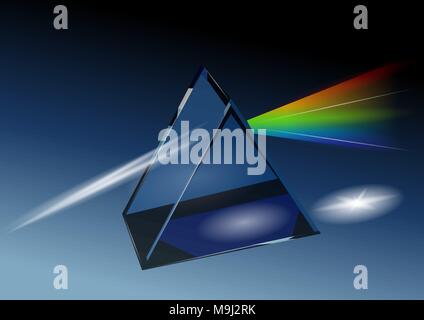 prism with light and dispersion on dark background Stock Vector