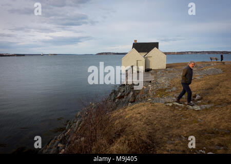 USA Maine ME Portland South Portland Willard Beach Simonton Cove Fishing Shacks Stock Photo