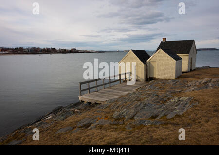 USA Maine ME Portland South Portland Willard Beach Simonton Cove Fishing Shacks Stock Photo