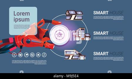 Robotic Hand Over Smart House Controlling Interface Technology Of Home Automation Concept Stock Vector