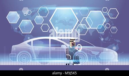 Arab Business Man In Vr Headset Driving Virtual Car Innovation Visual Technology Reality Glasses Concept Stock Vector