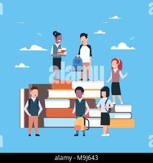 Group Of Little Children On Stack Of Books School Education Concept Stock Vector