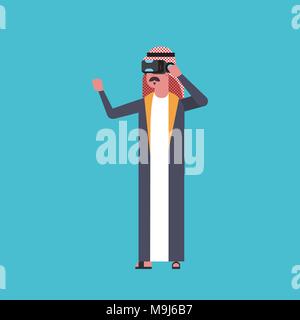 Muslim Businessman In Modern 3d Goggles Virtual Reality Headset Or Glasses Technology Concept Stock Vector