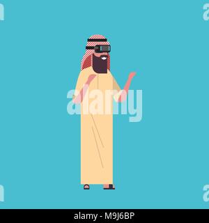 Arab Man In Traditional Clothes Wearing Modern 3d Glasses Virtual Reality Headset Concept Stock Vector