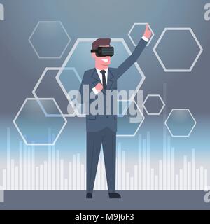 Young Businessman In Modern 3d Glasses Virtual Reality Goggles Headset Concept Stock Vector