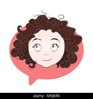 Cute Curly Girl Face Icon Over Chat Bubble Background Woman Profile Avatar Isolated Stock Vector