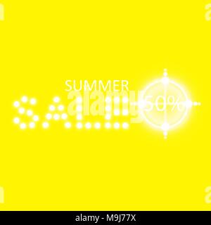 Summer sale glowing neon sign with target on the red background Stock Vector