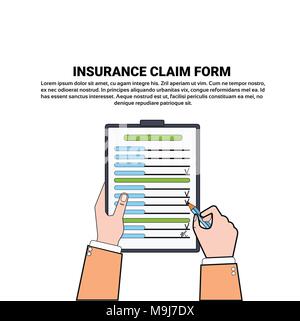 Hand Sign Insurance Claim Form Over White Background With Copy Space Stock Vector