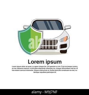 Car Insurance Service Concept With Vehicle Under Shield Icon Stock Vector
