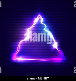 Glitch art with neon triangle glitched frame design. Distorted modern light background with glitch effect. Sign design with glow digital distortion si Stock Vector