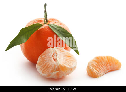 Fresh orange with green leaves over white background Stock Photo