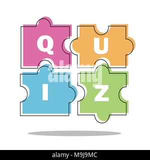 Quiz thin line concept. Vector illustration - puzzle colored pieces Stock Vector
