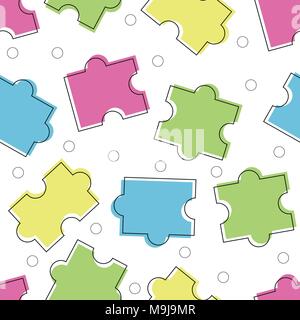 Vector. Seamless ornament puzzle in color - line style Stock Vector