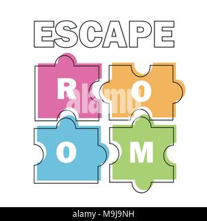 Escape room. Vector illustration poster, banner on white background puzzle colored pieces Stock Vector
