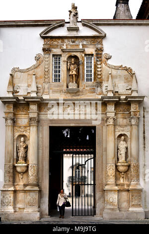 King Joao III - King John III at the Palace Gate or Iron Gate in the University of Coimbra (Universidade de Coimbra), 1537, Portuguese, Portugal, (Established in 1290 in Lisbon and one of the oldest universities in continuous operation in the world) King Joao III - King John III 1502 –1557 King of Portugal and the Algarves ( He was the son of King Manuel I and Maria of Aragon ) Stock Photo