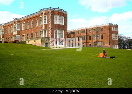 Leeds, UK. 26th March, 2018. 26 March 2018 Sunny spring day at Temple Newsam near Leeds with the sun highlighting the splendor of the 18th century Tudor - Jacobean house. The gardens were landscaped by Capability Brown. Credit: Andrew Gardner/Alamy Live News Stock Photo