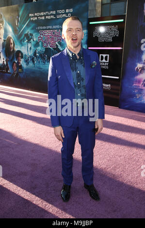 Hollywood, Ca. 26th Mar, 2018. Simon Pegg, at the Premiere Of Warner Bros. Pictures' 'Ready Player One' at Dolby Theatre in Hollywood, California on March 26, 2018. Credit: Faye Sadou/Media Punch/Alamy Live News Stock Photo