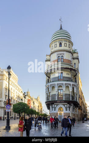 The 'Edificio La Adriatica' building in Avenida de la constitucion in the city centre of Seville in 2018, Andalusia, Spain Stock Photo