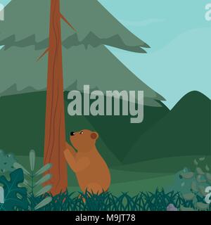Cute bear at forest Stock Vector