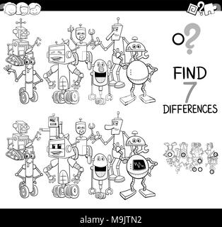 differences educational game with robots coloring book page Stock ...