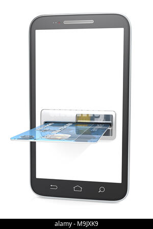 Smartphone with Credit Card Slot, ATM. Blank for copy space. 3d render. Stock Photo