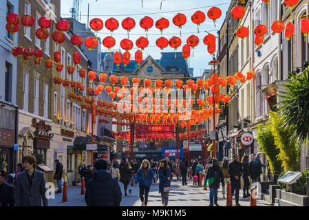 LONDON, UNITED KINGDOM - MARCH 21: This is Gerrard Street the main street in London's famous Chinatown on March 21, 2018 in London Stock Photo