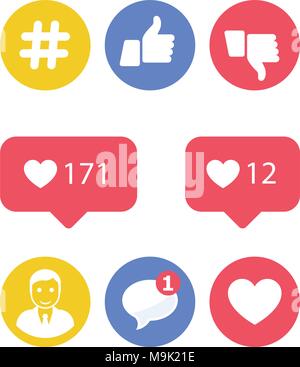 Smm and social activity icons - likes and shares, social promotion Stock Vector