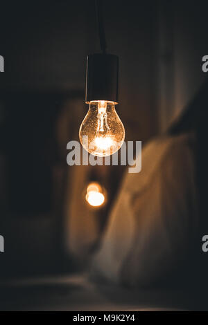 Vitange retro light in Dark blur Bed room. Stock Photo