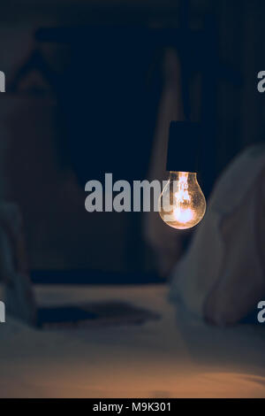 Vitange retro light in Dark blur Bed room Stock Photo
