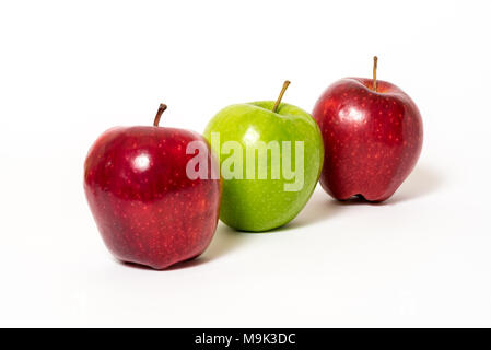 Three fresh apples isolated on white background Stock Photo