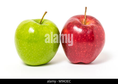 Fresh red and green apples isolated on white background with shadow Stock Photo