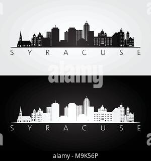 Syracuse USA skyline and landmarks silhouette, black and white design, vector illustration. Stock Vector