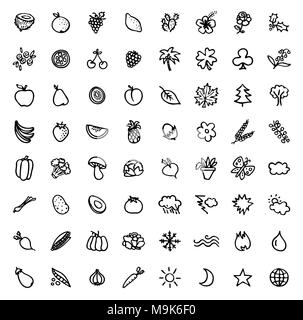 black and white hand drawn icons - PLANTS & NATURE Stock Vector