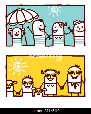 vector hand drawn cartoon characters - summer people & family Stock Vector