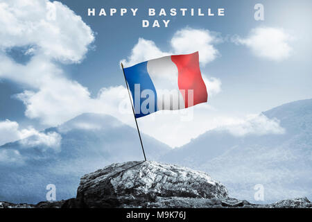 Happy bastille day with france Flag at 14th July Stock Photo