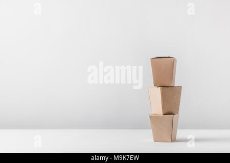 three noodles boxes on white table Stock Photo
