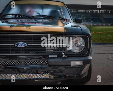 SANMARINO, SANMARINO - OTT 21, 2017 : FORD ESCORT RS 1979 in old racing car rally historical race Stock Photo