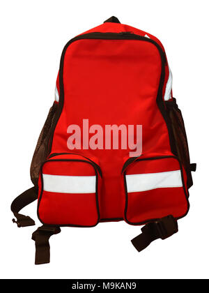 Modern red sport backpack cutout isolated on white Stock Photo