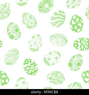 Seamless pattern with different Easter eggs. Vector illustration in sketch style. Hand drawn Easter pattern. Stock Vector