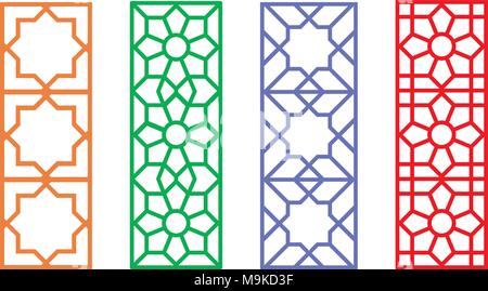 Chinese rectangle window frame with islamic linear pattern, vector Stock Vector