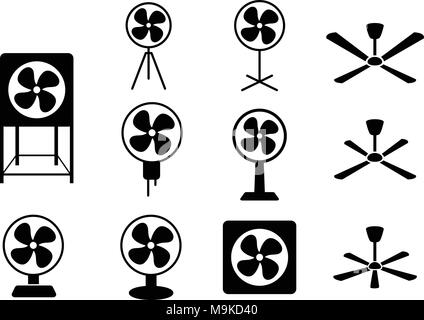 Set Electric Fan icon in silhouette style, vector art Stock Vector