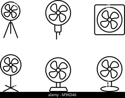 Set Electric Fan icon in linear style, vector art Stock Vector