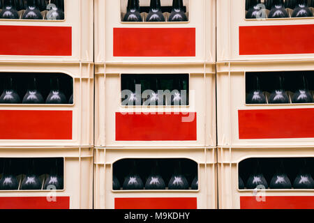 Beer bottles in plastic box Stock Photo