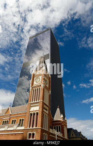 Historical Perth Town hall and modern Supreme court building, Perth, Western Australia Stock Photo