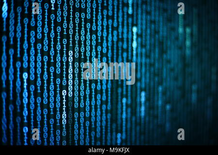 Computer AI intelligence data internet connection concepts. binary code numbers background on computer monitor for computer technology concepts. Priva Stock Photo