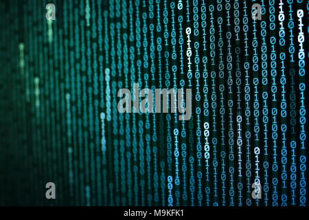 Computer AI intelligence data internet connection concepts. binary code numbers background on computer monitor for computer technology concepts. Priva Stock Photo