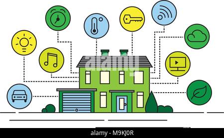 Smart House, home automation and network concept, line icon style Stock Vector