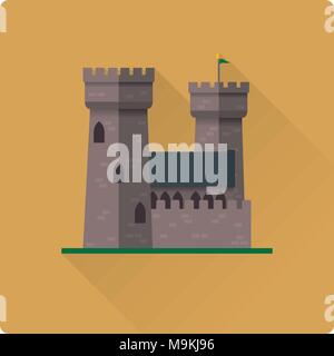 flat design long shadow medieval castle building vector illustration Stock Vector